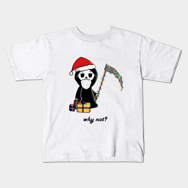 Christmas Grim Reaper Kids T-Shirt by ArtsyStormy